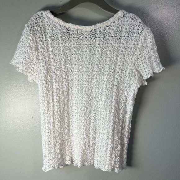 Art Class Girls White Shortsleeve open knit stretch Shirt, size S (6/7) - Picture 2 of 3
